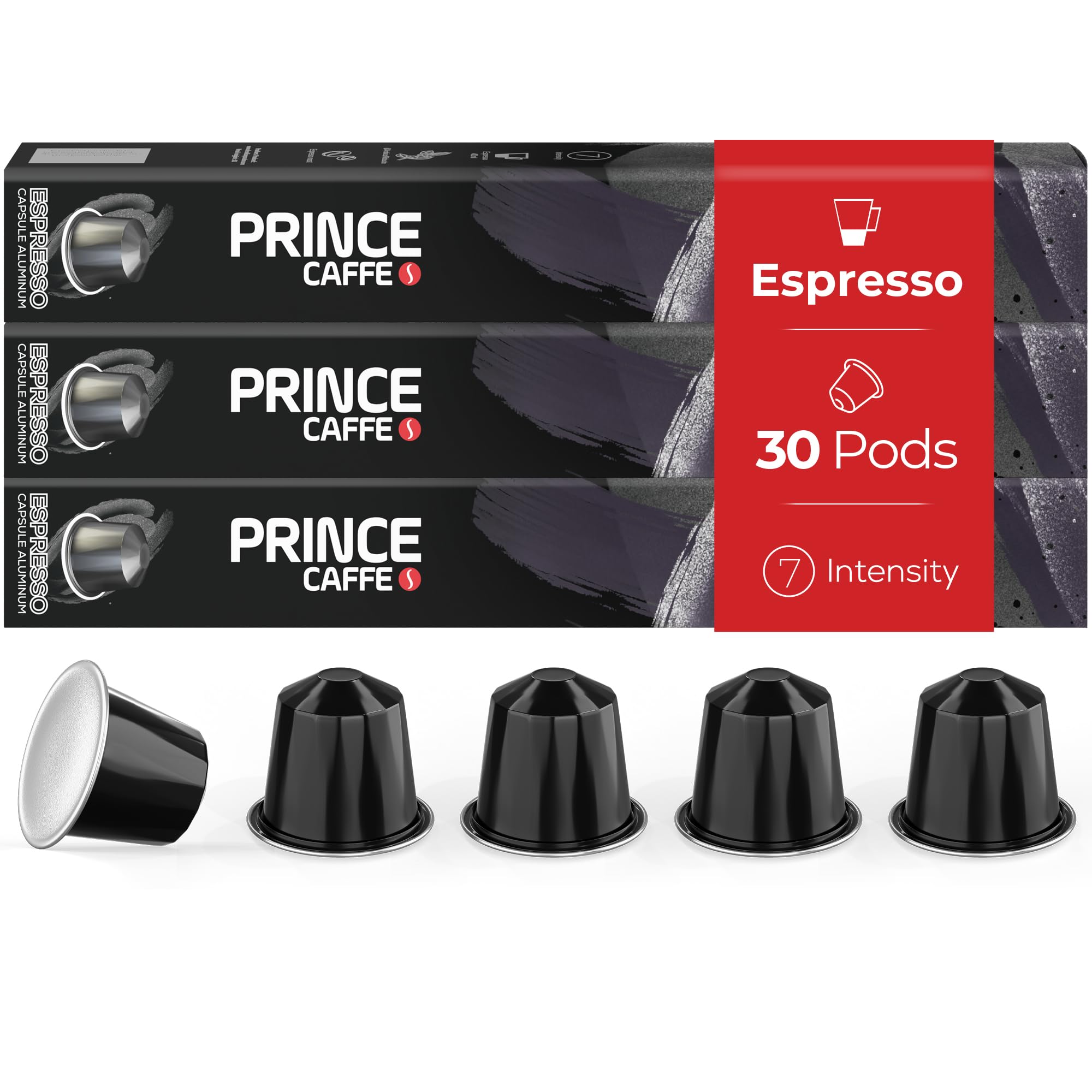 Prince Caffe Espresso Pods – ESPRESSO Intensity 7 Medium-Dark Roast Coffee Capsules – Compatible with Nespresso, Pods for Original Line Machines – Premium Quality Capsules 3 x 10 Pack (30 Count)