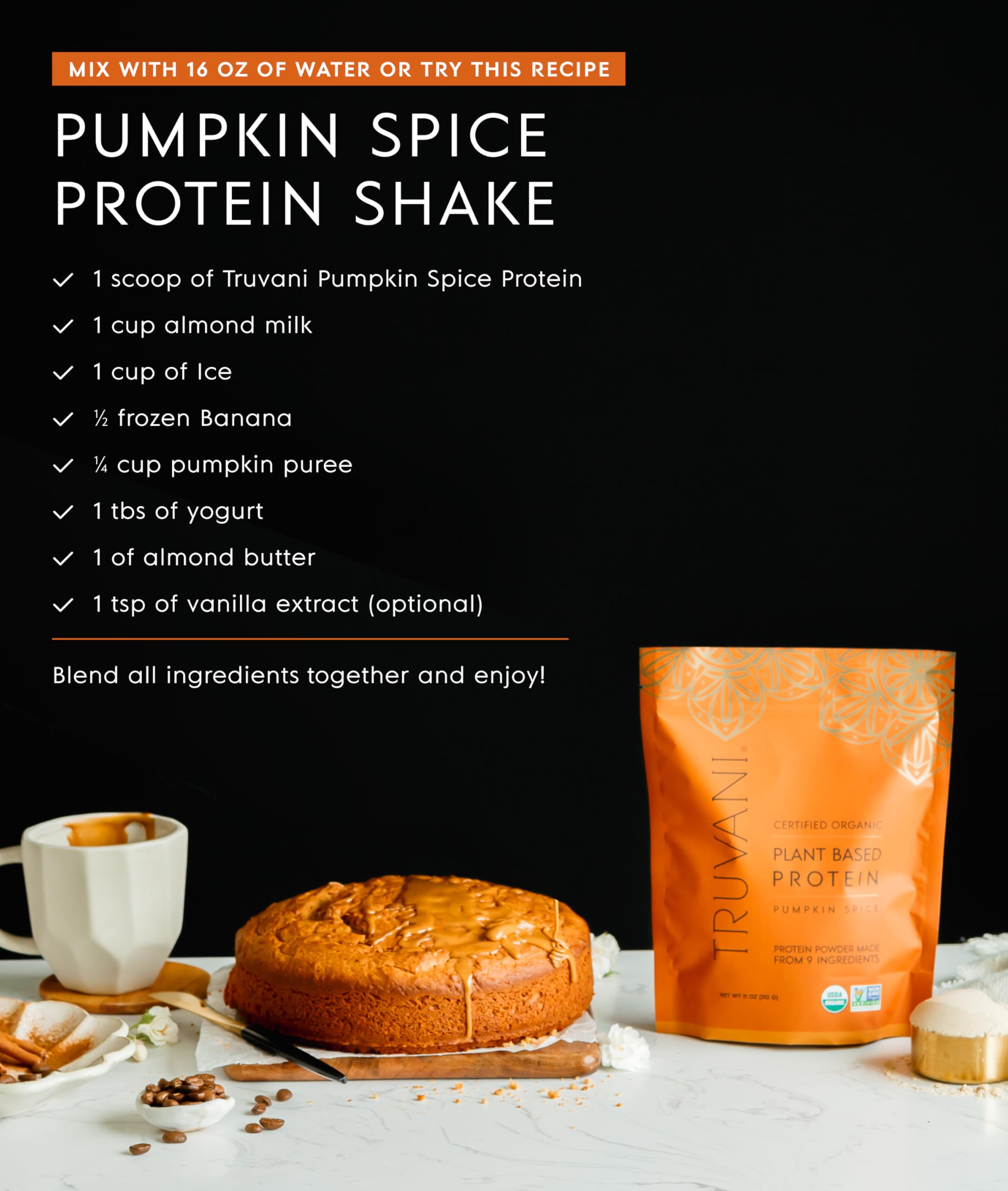 Truvani Organic Plant Based Protein Powder | Pumpkin Spice | 10 Servings