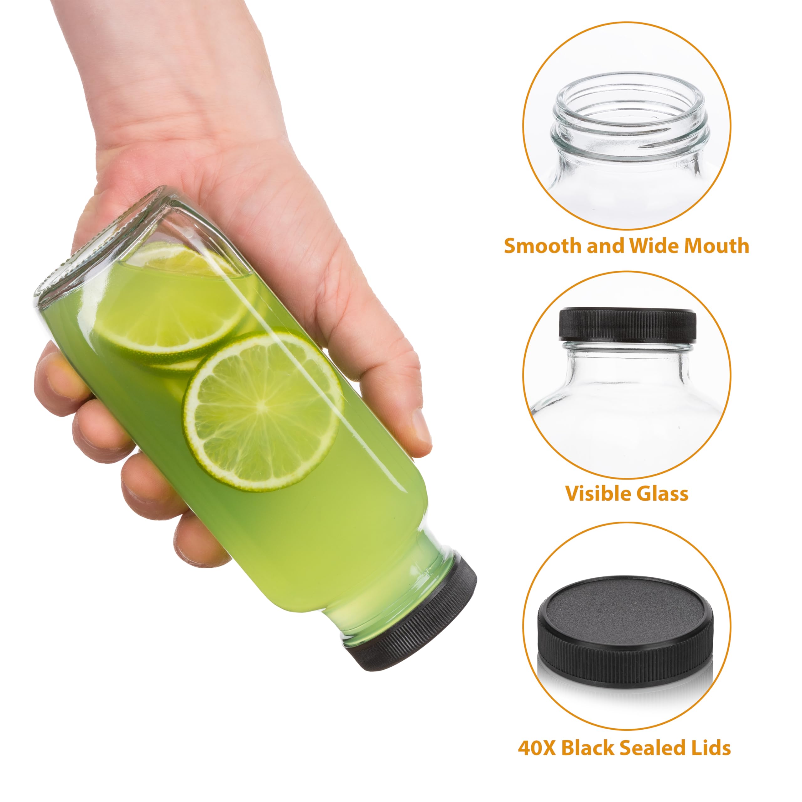 umud Juice Bottles with Lids, 16 Oz - Set of 20 - Clear Glass Jars with Caps - Reusable Empty Drink Containers for Juicing, Smoothies, Water, Milk, Kombucha Storage, Wellness Shots and More (20)