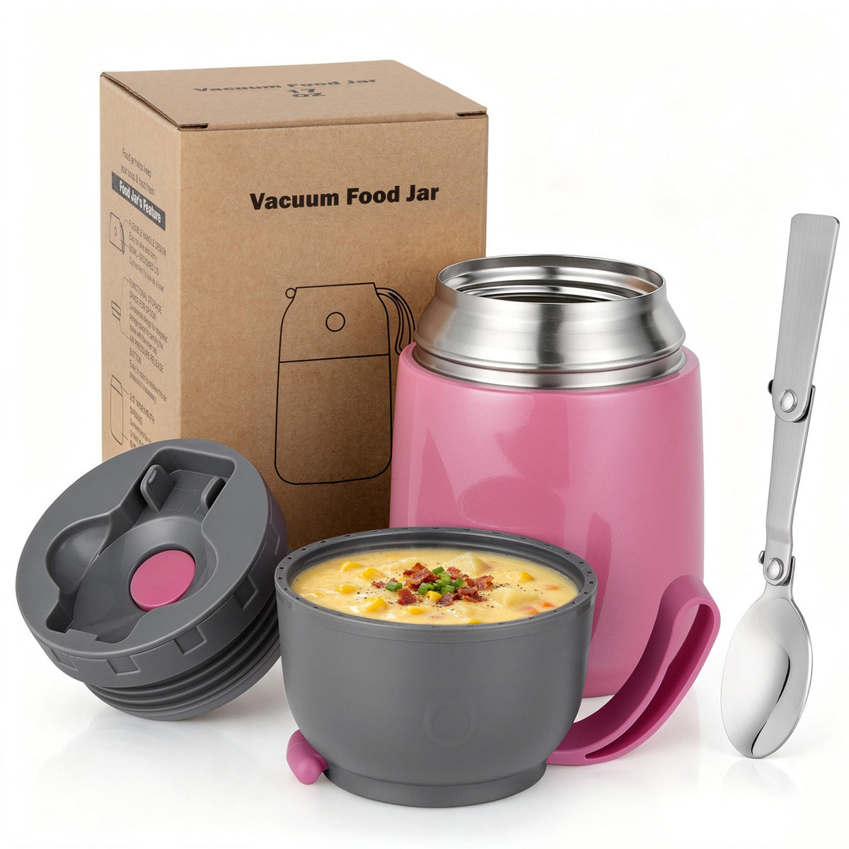 Insulated Thermo Food Jar for Hot & Cold Food for Kids Adult, 17&24 oz Soup Thermal Hot Food Containers for Lunch, Triple Layer Insulation Stainless Steel Food Jar with Spoon (2 Pack Blue)