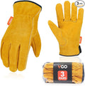 Vgo... 3-Pairs Unlined Cowhide Split Leather Work and Driver Gloves, for Heavy Duty, Truck Driving, Warehouse, Gardening, Farm (Size L, Gold, CB9501)