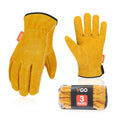 Vgo... 3-Pairs Unlined Cowhide Split Leather Work and Driver Gloves, for Heavy Duty, Truck Driving, Warehouse, Gardening, Farm (Size M, Gold, CB9501)