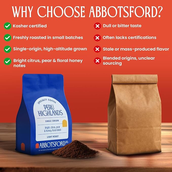 Peru Highlands Ground Coffee, Single Origin Ground Coffee Light Roast with Bright Citrus, Pear, and Honey Floral Finish, Specialty Coffee12 oz Bag, Perfect Andes Coffee Gift