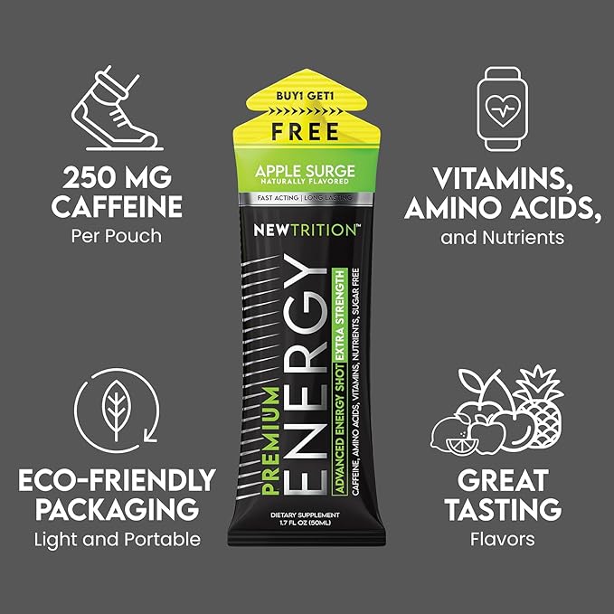 NewTrition® Extra Strength Energy Shots, 250mg Caffeine Energy Shots with Vitamin B & Amino Acids, Sugar-Free Vitamin Energy Shot, 1.7 fl oz (Pack of 12, 4 Flavors-Mixed-2)