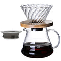 COFISUKI Upgrade Glass Coffee Dripper/Filter - Glass Pour Over Coffee Cone with Walnut Stand with Holder, Drip Coffee Maker Funnel Accessories for Home or Office, 1-5 Cups
