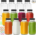 8 oz Glass Juice Bottles with Lids 12 Pack,Reusable Glass Drink Bottles,250ml Water Drinking Jars for Milk,Juicing,Kombucha,Ginger,Beverage Glassware,Juice Drinking Jars