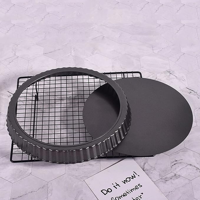 Fluted Tart Pan with Removable Bottom, Carbon Steel Round Tart Pan, Deep Baking Dish Pie Plate for Cakes Pies ([Thickened] 10-inch live bottom pie plate)