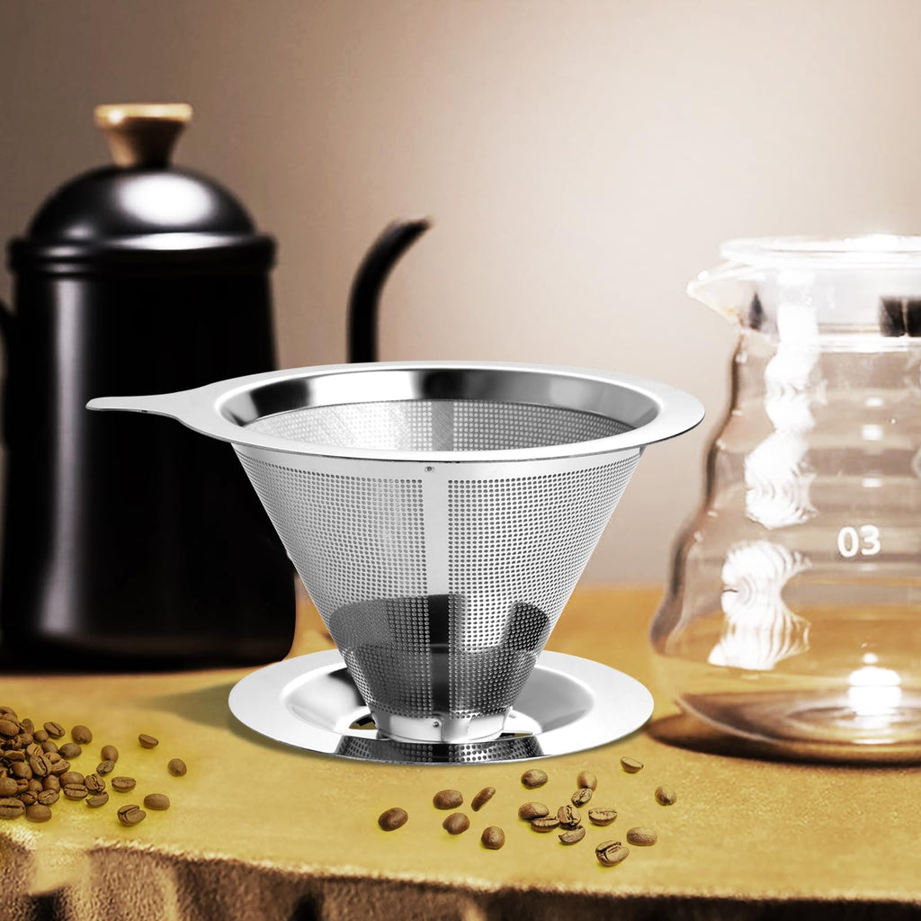 ANNMEXX Upgraded Pour Over Coffee Filter, Coffee Dripper, Paperless Mess Stainless Steel Coffee Filter, Maker One to Two Cup, Keeping Nature Coffee Flavour, Easy to Use and Clean (Large)