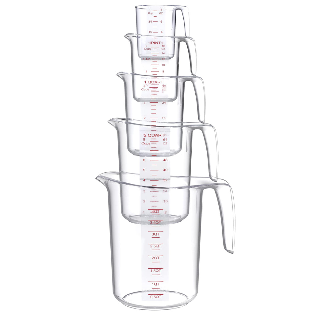 DaYammi Measuring Cups 5-Piece, Unbreakable Food-Grade Plastic Measuring Cup for Dishwasher, 1/2/4/8/16-Cup Nesting Liquid Measuring Cups for Prepping, Baking, Cooking, Readable Markings, Clear