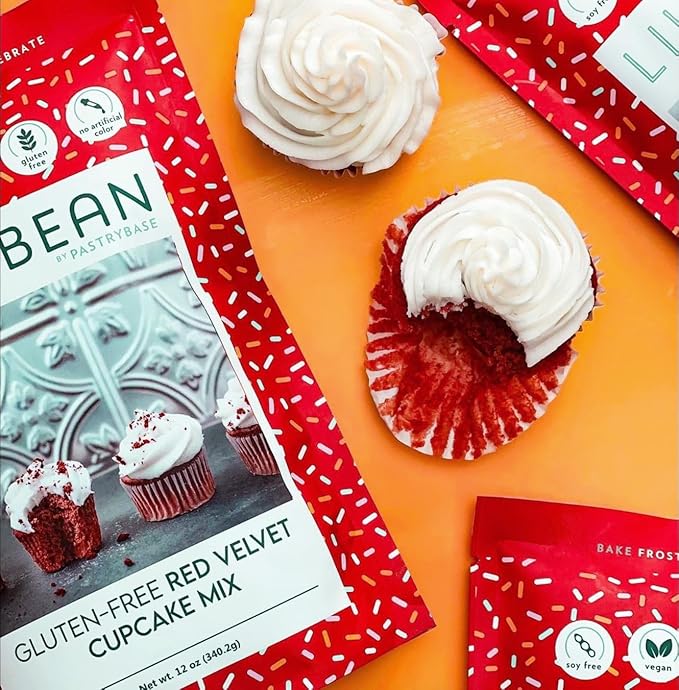LillyBean Gluten Free Moist Red Velvet Cake and Cupcake Mix with No Artificial Colors - Dairy and Soy Free, Vegan - Makes Delicious Desserts - Cakes, Donuts, Cake Pops - 12 oz