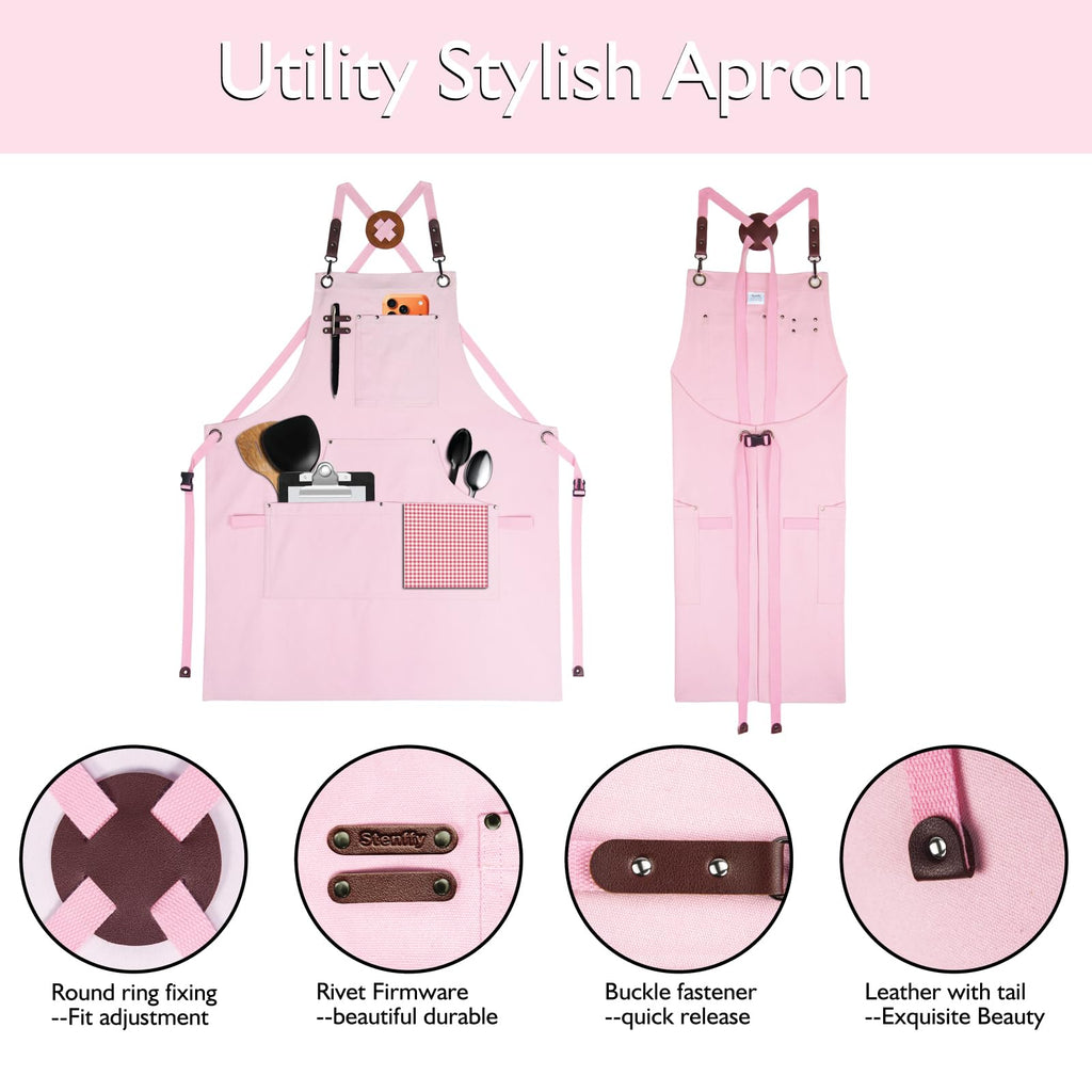 Stenffy 10 Pack Kitchen Apron, Work Apron, Canvas Apron, Pink