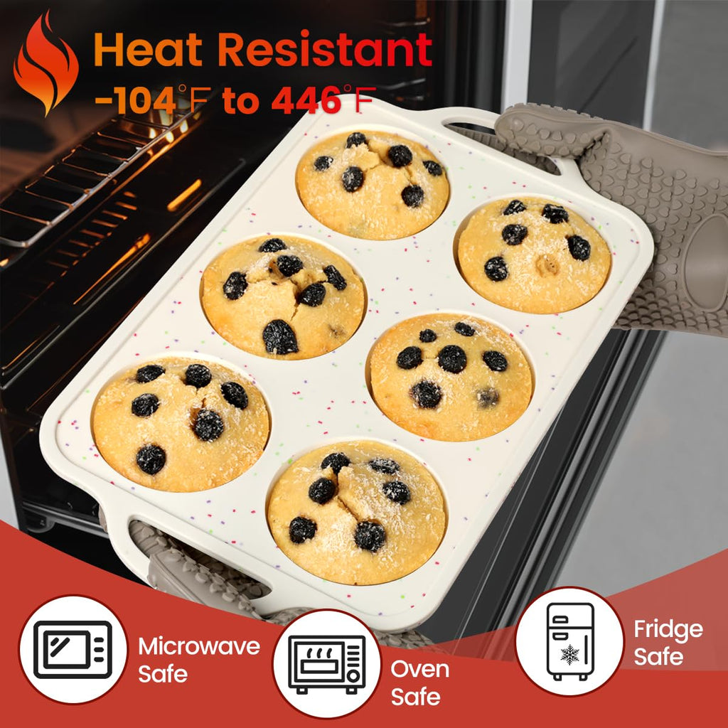 CAKETIME Silicone Muffin Pans for Baking, Metal Reinforced Frame Jumbo 6 Cups & Mini 24 Cups Cupcake Pan Nonstick Muffin Pan for Homemade Baking Easy to Handle