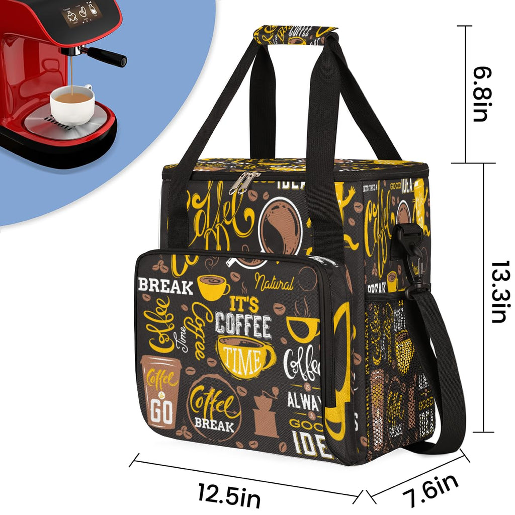 FengQuGou Yellow Coffee Break Cafe Maker Carring Bag Travel Carrying Storage Tote Compatible with Keurig K-Mini or Plus Portable Single Serve Brewer Case Pockets for K-cup Pods