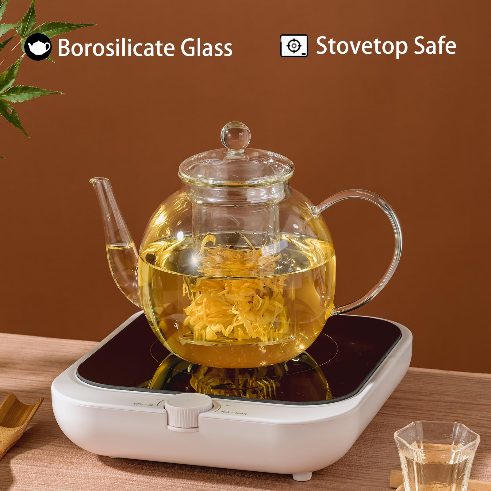 Wlasss Large Glass Teapot with Infuser, 1530 ml/52 oz Clear Tea Kettle