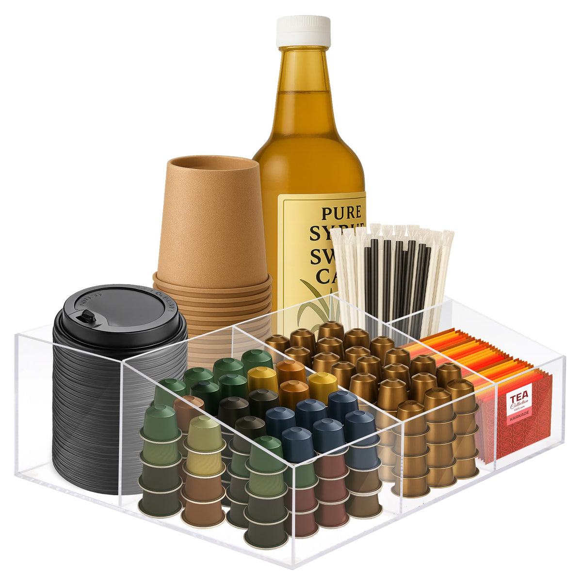 Acrylic Coffee Bar Station, Countertop Snack Tea Organizer & Condiment Tray
