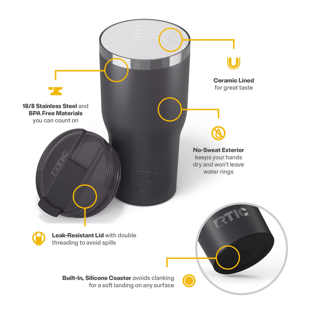 RTIC 30oz Essential Tumbler with Lid, Ceramic Lined, Graphite