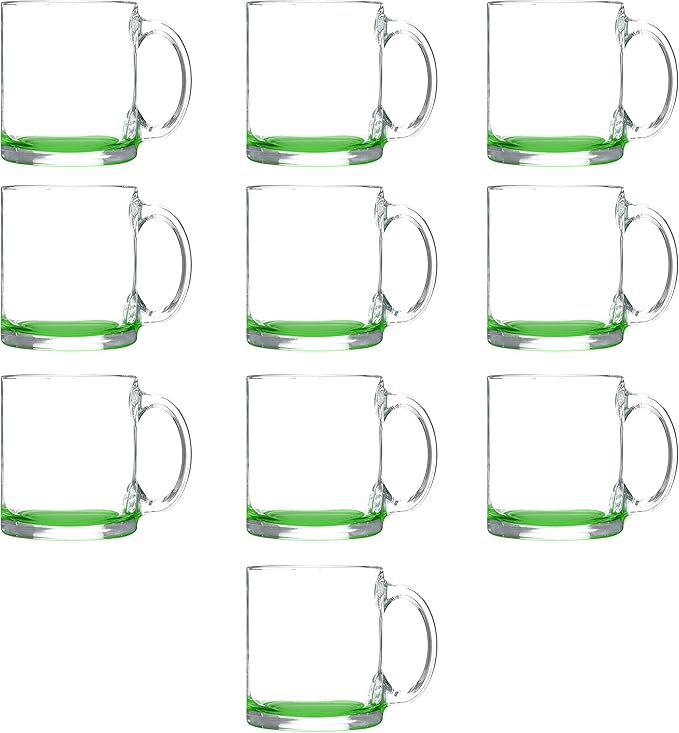 DISCOUNT PROMOS Clear Glass Coffee Mugs 13 oz. Set of 10, Bulk Pack - Perfect for Coffee, Tea, Espresso, Hot Cocoa, Other Beverages - Clear Bottom