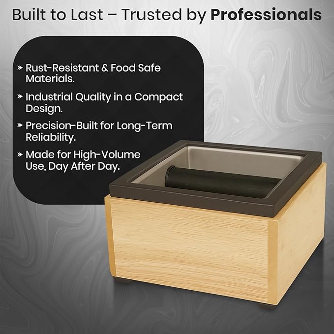 Rattleware Stainless Maple Holder Knock Box - Perfect for Home, Cafe, Restaurant, Hotel, Office, or Commercial Establishment - Heavy Duty Knock Box Trusted By Baristas Worldwide (6″ x 5.5″ x 4″)