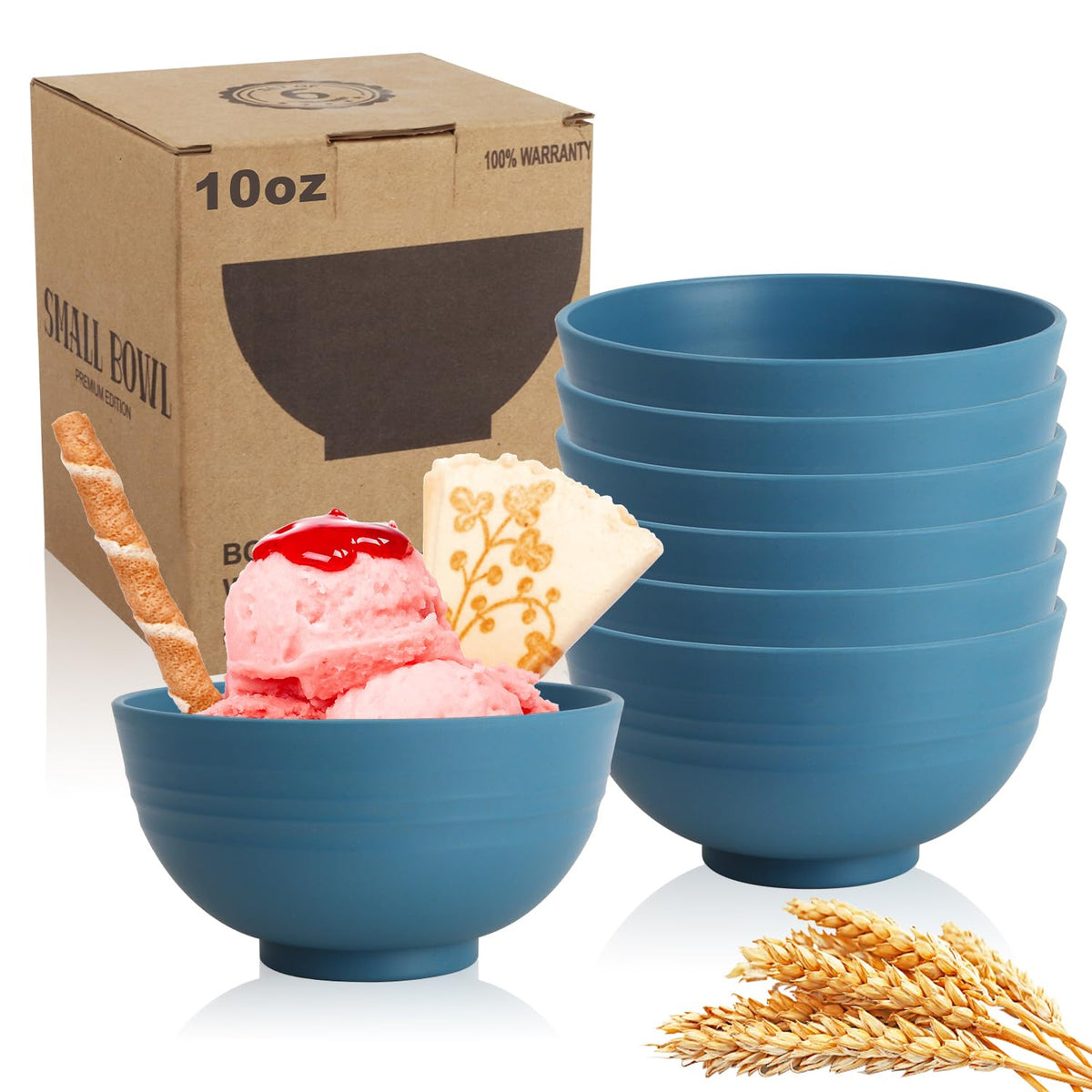 Wrova Mini Wheat Straw Bowls Set of 6, Unbreakable Snack Bowls for Kids