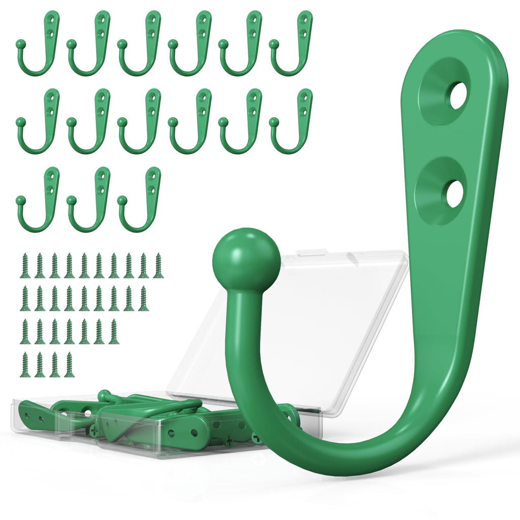 PRIGVOT 15-Pack Green Wall Mount Hooks for Hanging Coats & Towels