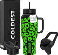 Coldest 40 oz Tumbler with Handle and Straw, 100% Leak Proof Insulated Tumbler with Lid and Straw (3 Lids), Stainless Steel Tumblers for Women & Men, Cup Holder Friendly, 36 oz (Glowie Leopard)