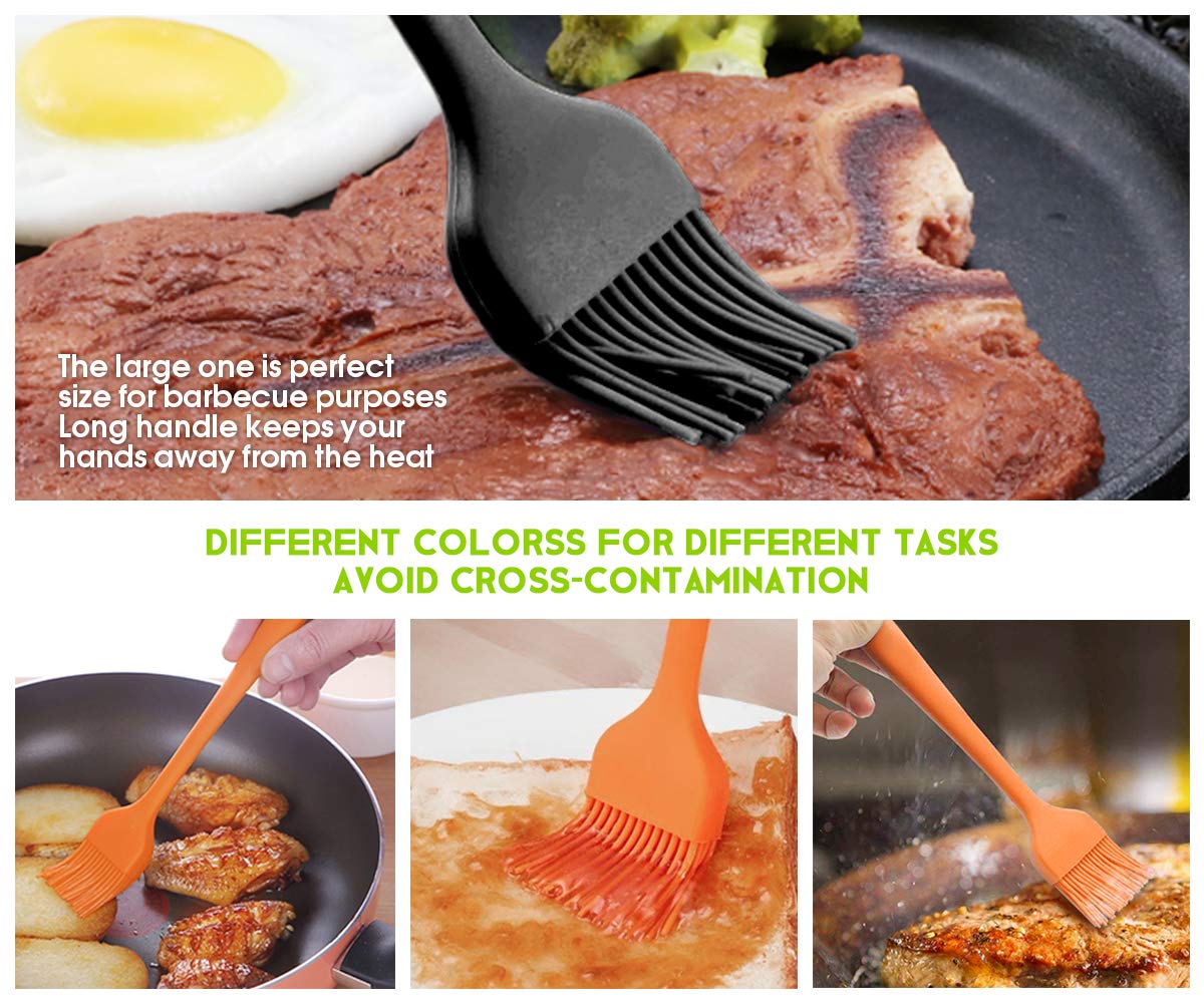 Silicone Basting Pastry Brush - Cooking Brush for Oil Sauce Butter Marinades, Food Brushes for BBQ Grill Kitchen Baking, Baster Brushes Baste Pastries Cakes Meat Desserts, Food Grade, Dishwasher Safe