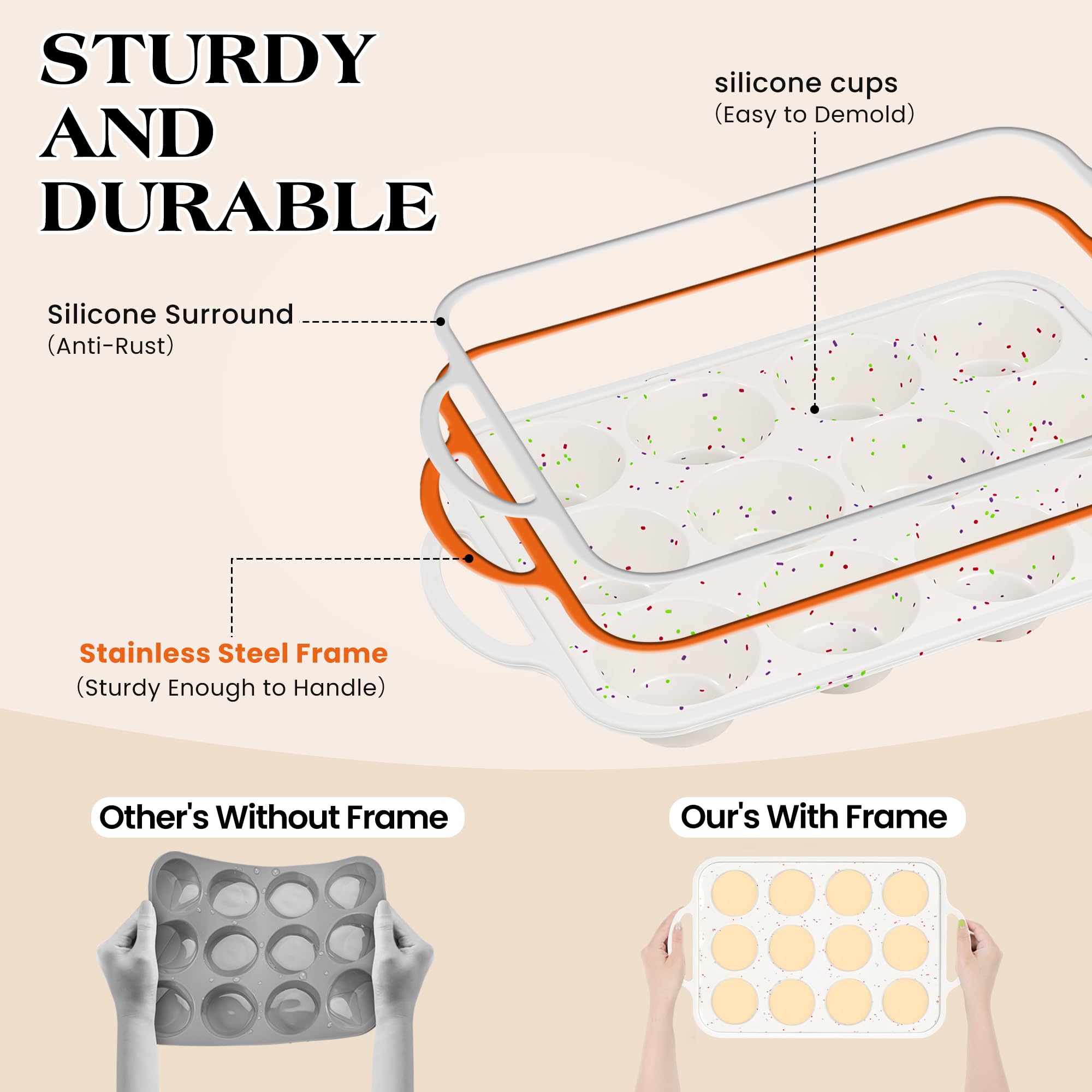 AOTASO 2 Pcs Silicone Muffin Pans for Baking, Cream