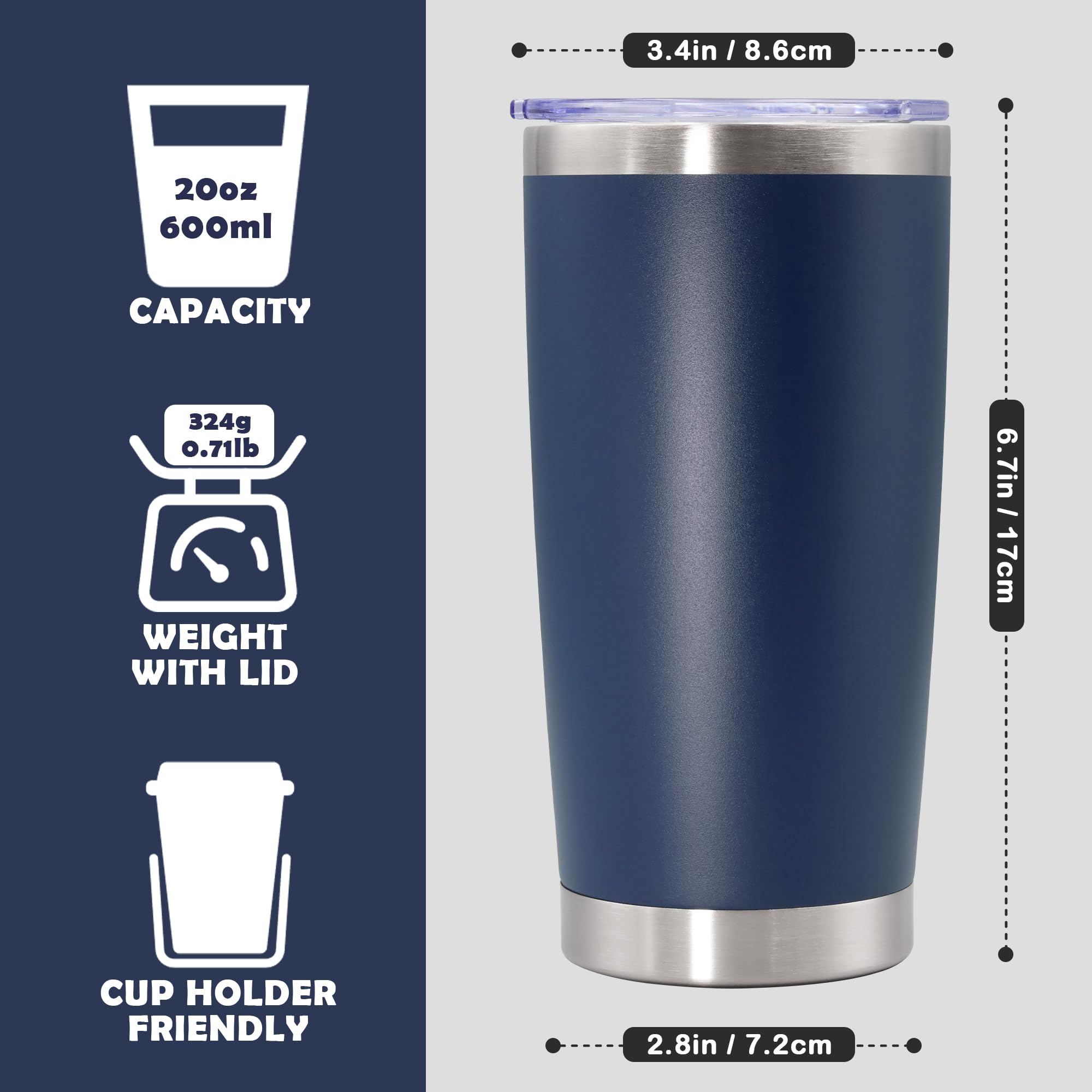 20oz Tumbler Stainless Steel Tumbler Coffee Tumbler with Lid Navy, 1P