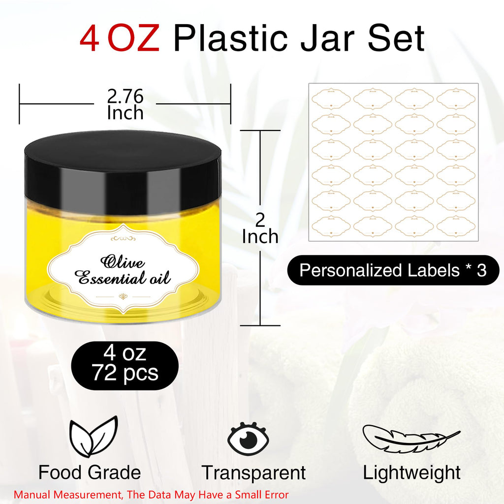 PeacePeo Plastic Jars with Lids 4 OZ, 72 Pack Clear Slime Containers