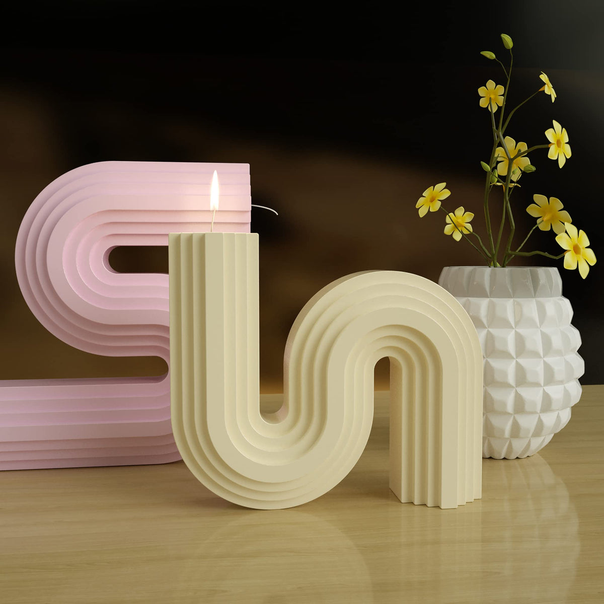 2 Pack Diamond Cylinder Twist Candle Mold - Silicone Mold for Cake Decoration, Round Shape Soap, Flower Fondant, and Resin