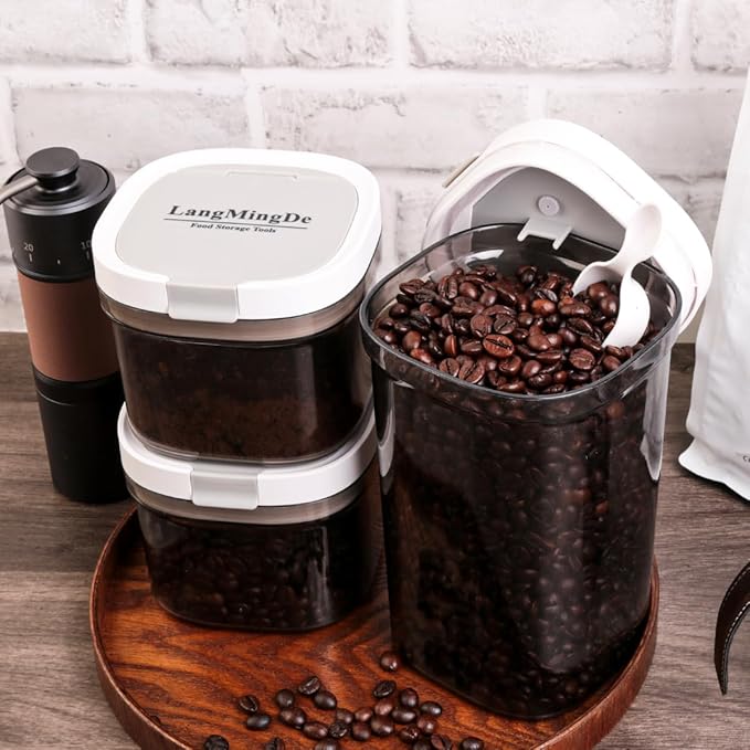 4PCS Coffee Storage Containers, BPA Free Plastic Kitchen Canisters Set for Ground Coffee, Spices, Herbs, Candy, Snacks, FA-G310074