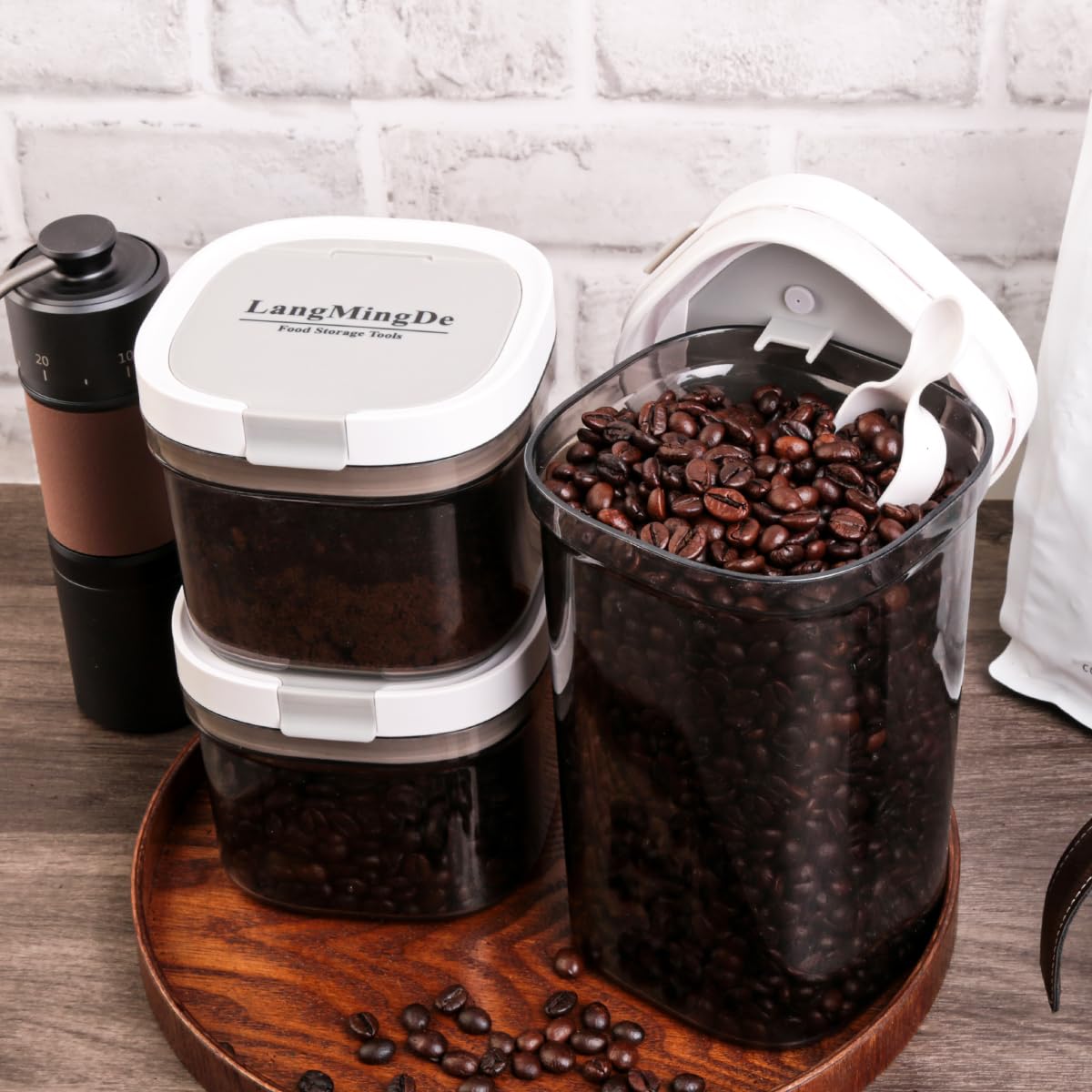 LANGMINGDE Airtight Food Storage Containers, 1.6 QT Coffee Canister Set with Magnetic Scoop, BPA Free, Ideal for Coffee, Spices, Herbs, Candy & Snacks, Keeps Freshness, 2 PCS(Large size