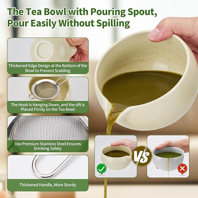 Matcha Whisk Set,9 Pcs Japanese Matcha Set, Matcha Kit with Sifter, Matcha Tea Cloth, Matcha Powder Canister, Electric Rechargeable Frother(Mottled Beige)