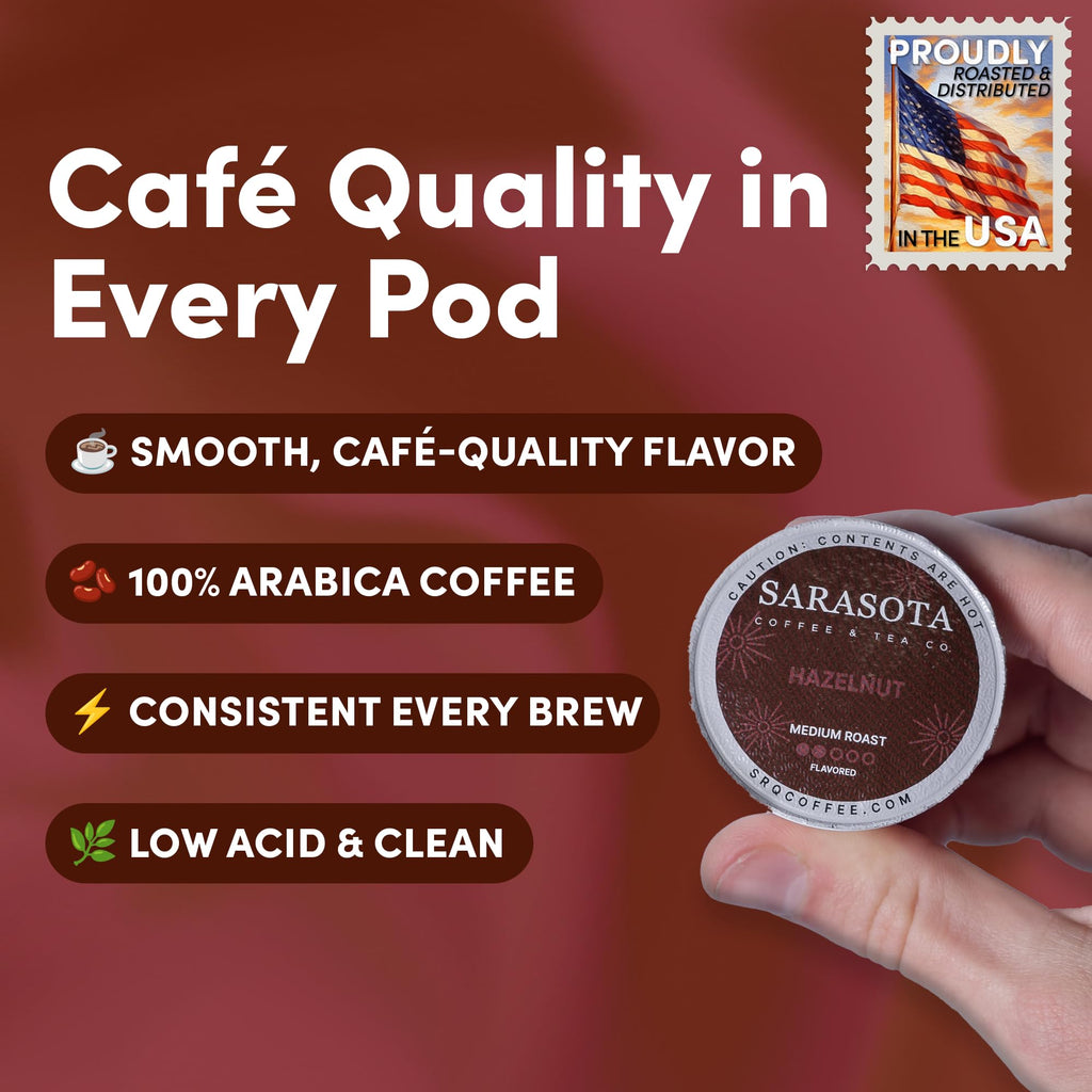 Sarasota K-Cup Coffee Pods | Medium Roast Flavored Coffee | Hazelnut | Single Serve for Keurig Brewers | Gourmet, Low Acid, Mold Free | 24 Count