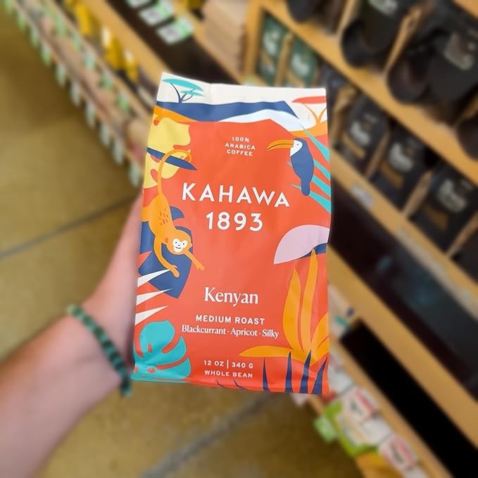 Kahawa 1893 Whole Bean Coffee Medium Roast Kenyan Blend 12 Oz - As Seen on Shark Tank, High Antioxidants, Naturally Sweet, Organically Grown, Ethically & Sustainably Sourced