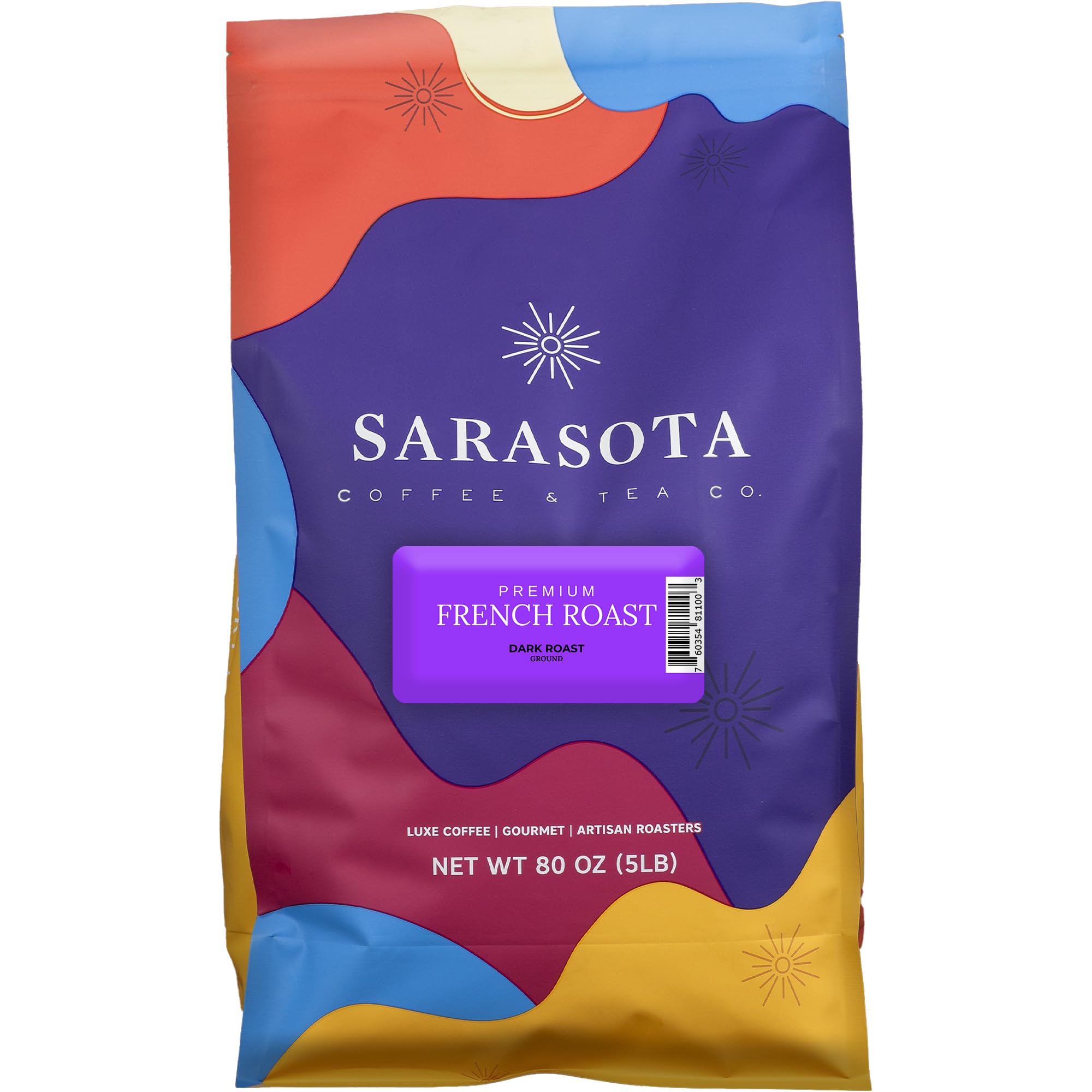 Sarasota Coffee Ground Cubano European French Roast | Dark Roast Gourmet Coffee Grounds | Low Acid, Mold Free, Specialty Grade Bulk Ground Coffee | 5lb (80 oz)