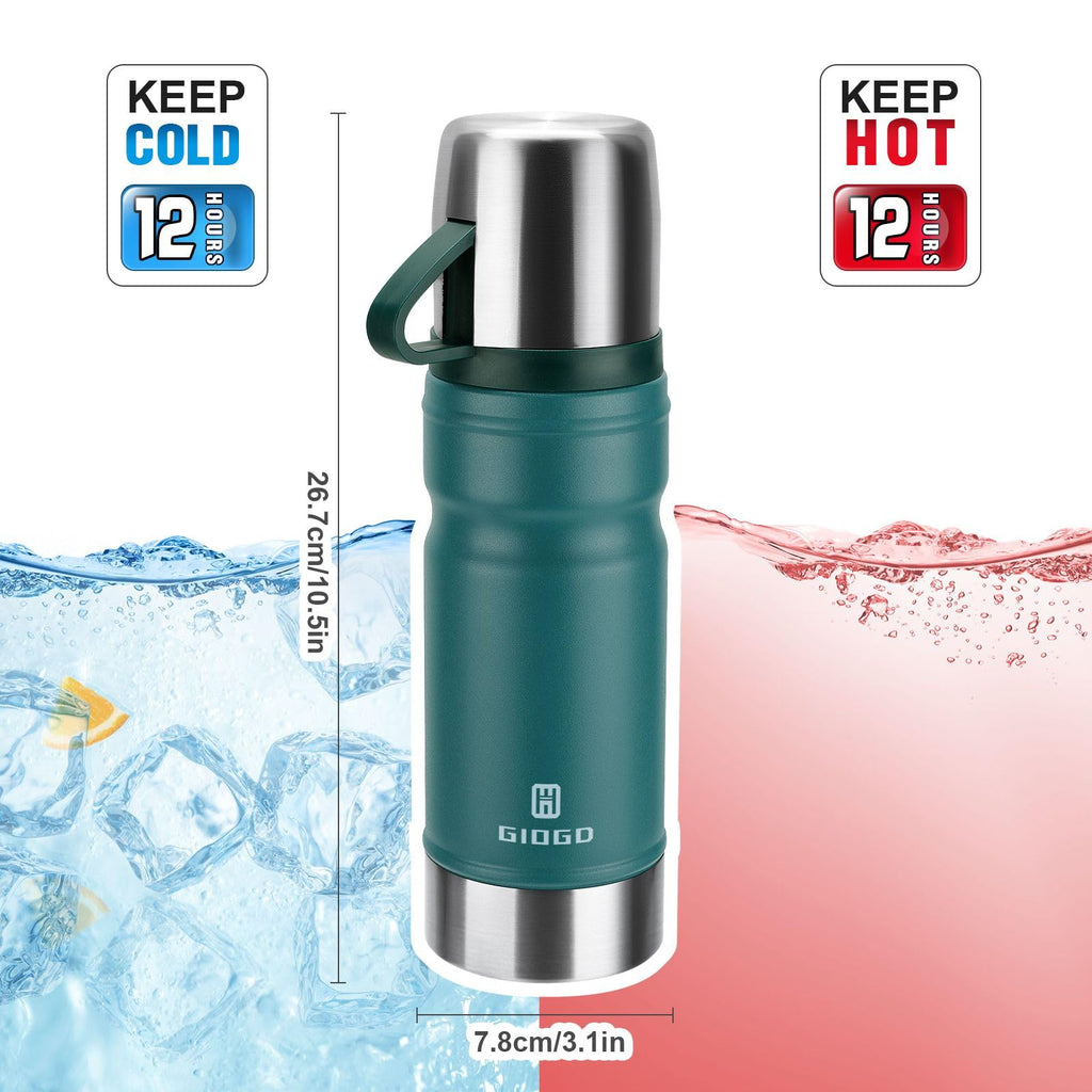 Vacuum Insulated Water Bottle Thermo Water Flask with Cup 680ml/23oz Stainless Steel Thermal Water Bottles Thermo for Hot and Cold Drinks Coffee Water(Blue,Single)