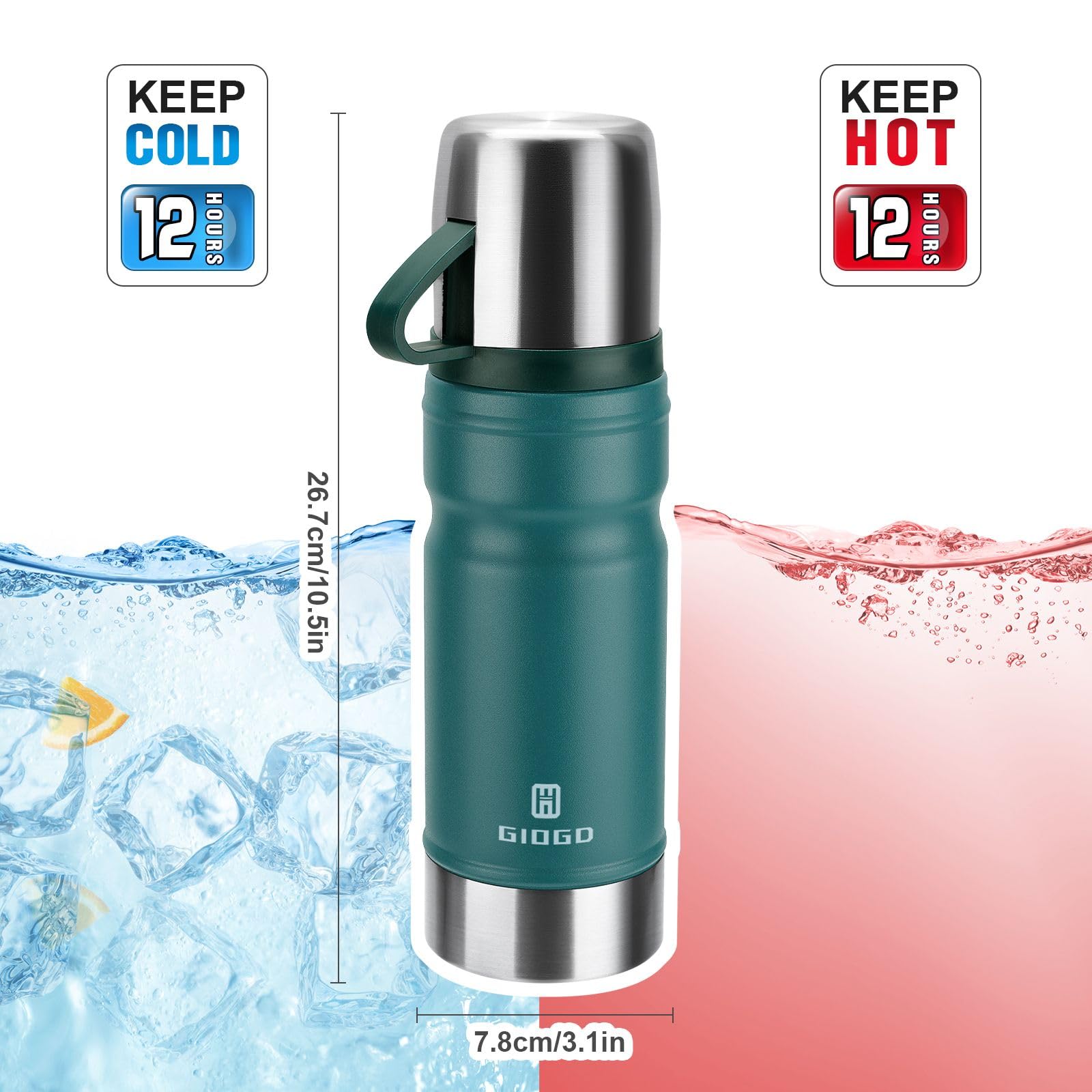 Vacuum Insulated Water Bottle Thermo Water Flask with Cup 680ml/23oz Stainless Steel Thermal Water Bottles Thermo for Hot and Cold Drinks Coffee Water(Blue,Single)
