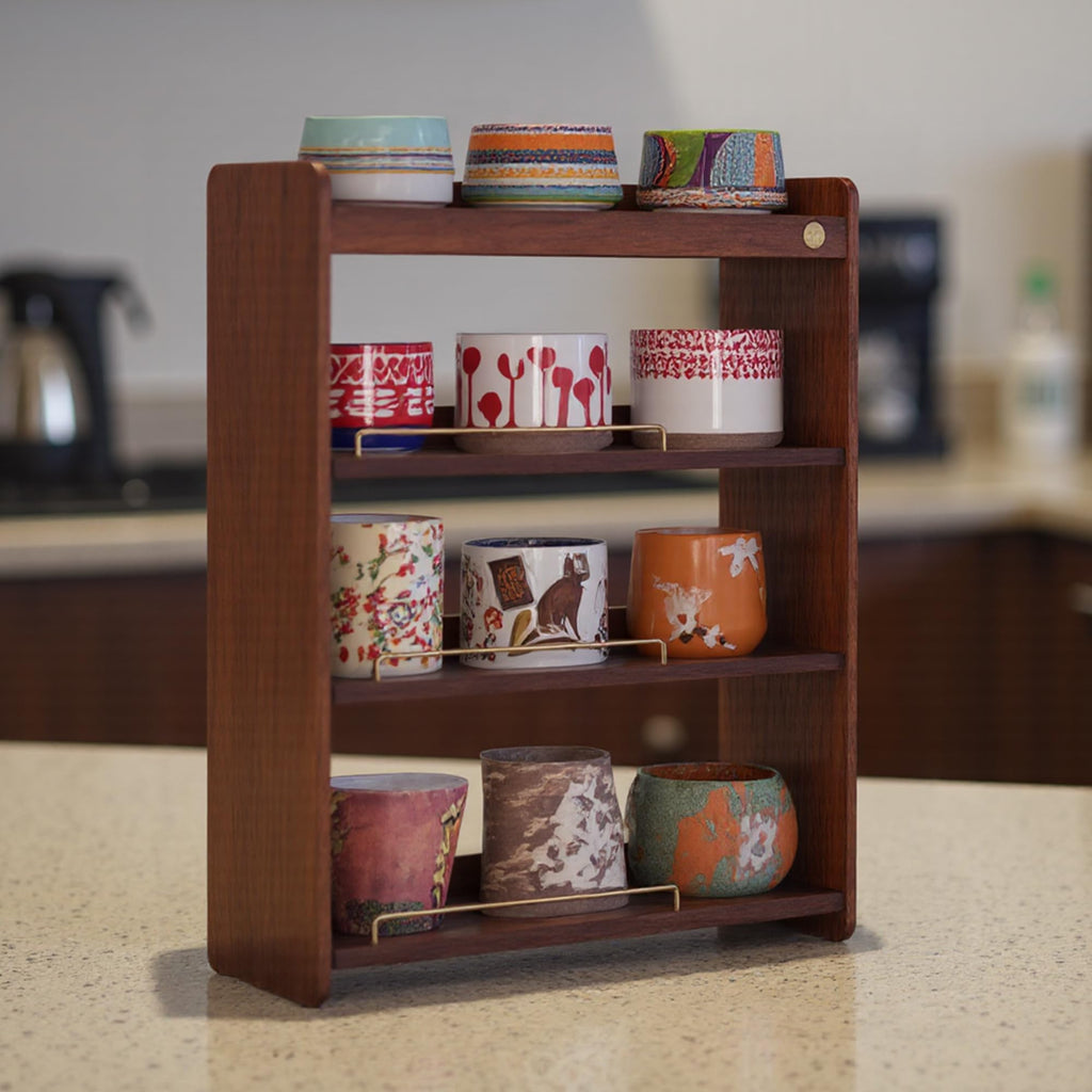 KAOTGOT Coffee Mug Holder Wooden Cup Rack Mug Display Shelf Coffee Cup Holder for Countertop 4 Tier Wood Coffee Mugs Holder for Kitchen Coffee Cup Storage