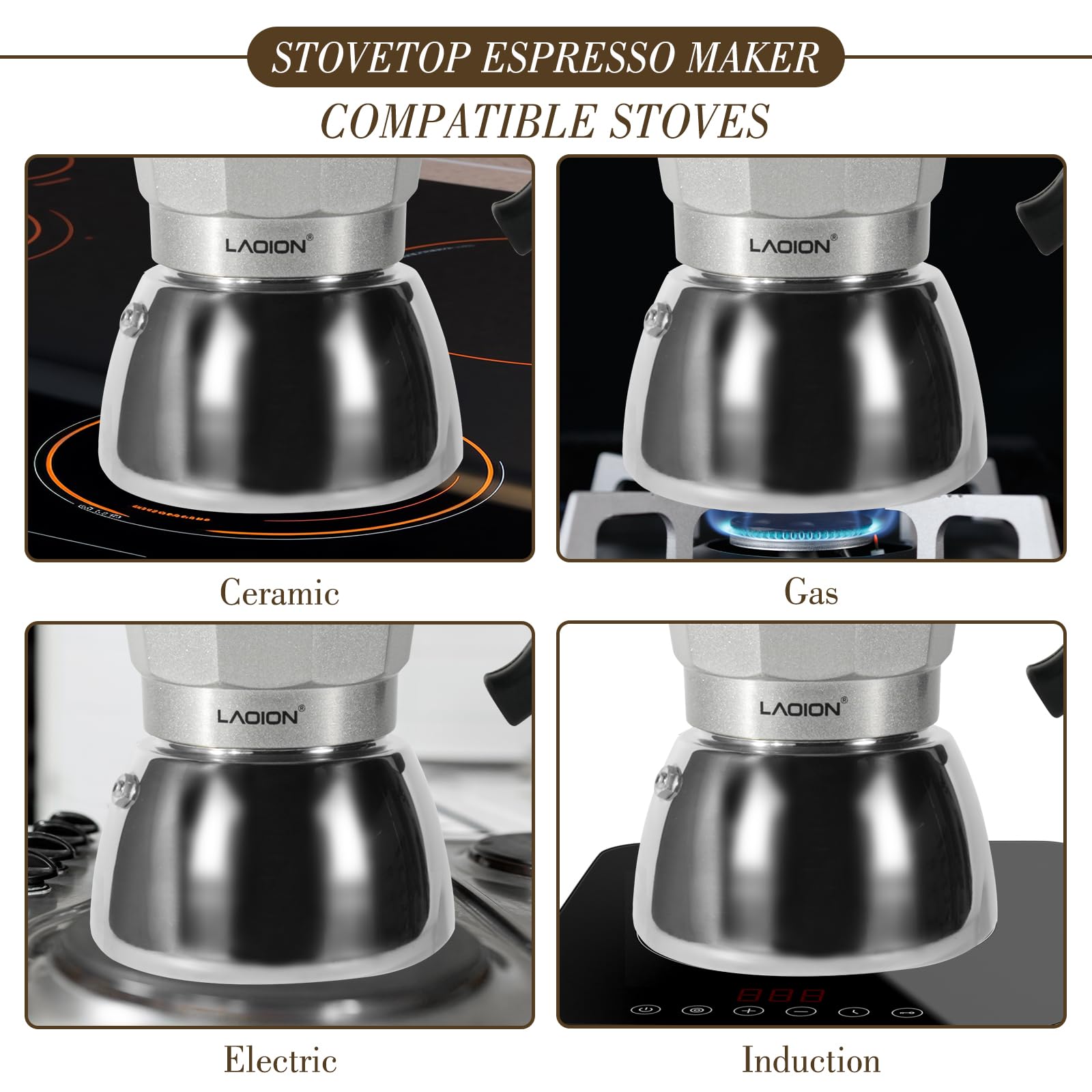 LAOION Stovetop Espresso Maker, 6Cup Moka Pot, Espresso Machine