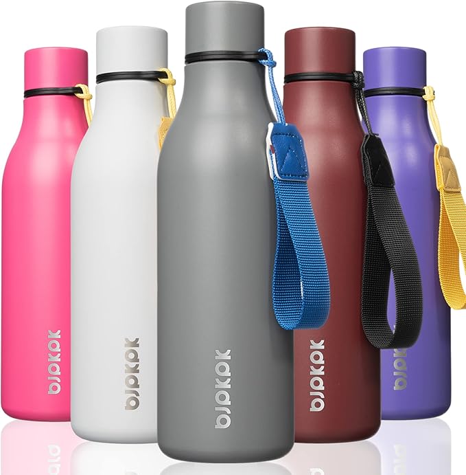 BJPKPK 18oz Insulated Water Bottle, Stainless Steel Bottle with Carry Strap