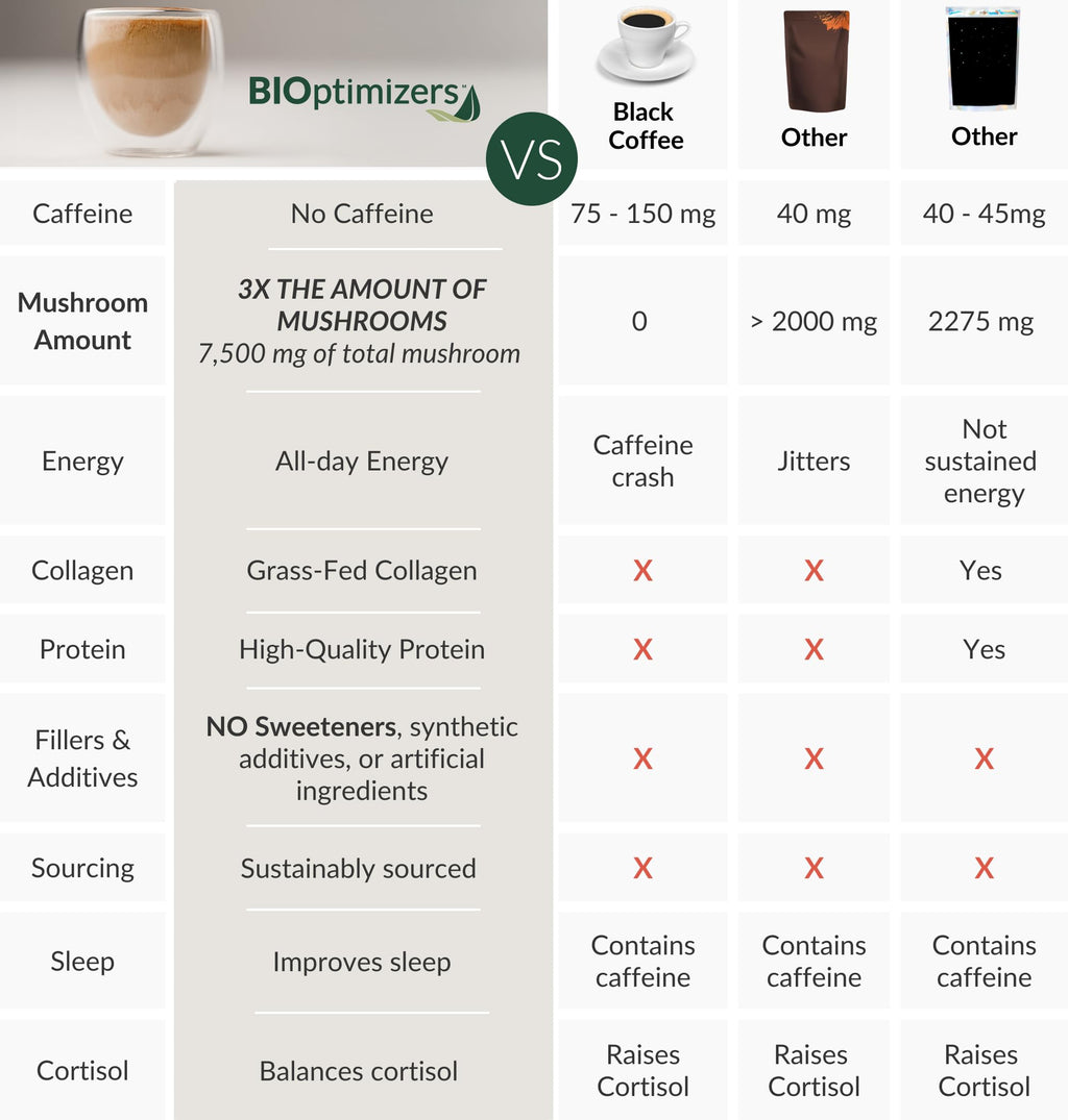 BIOptimizers Mushroom Coffee Alternative – Chocolate Drink – Lion’s Mane, Chaga, Reishi + Collagen Peptides for Focus, Energy & Gut Health – Adaptogenic Mushrooms & MCT Powder – 15 Servings
