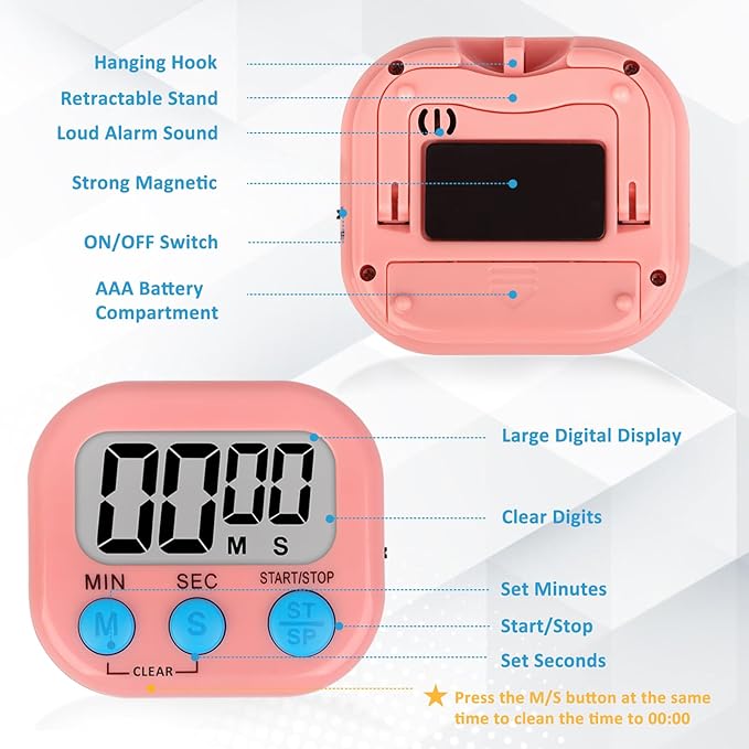 ZILLEEN Classroom Timer for Kids Teachers Digital Timers, Blue Pink 6 Pack