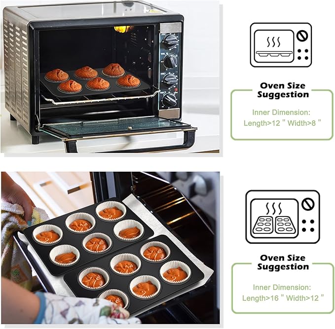 TeamFar Muffin Pan Set of 4, 6 Cup Muffin Tin Cupcake Pan Tray with Nonstick Coating and Stainless Steel Core, for Home/Kitchen Baking, Healthy & Heatproof, Release Easily & Easy Clean