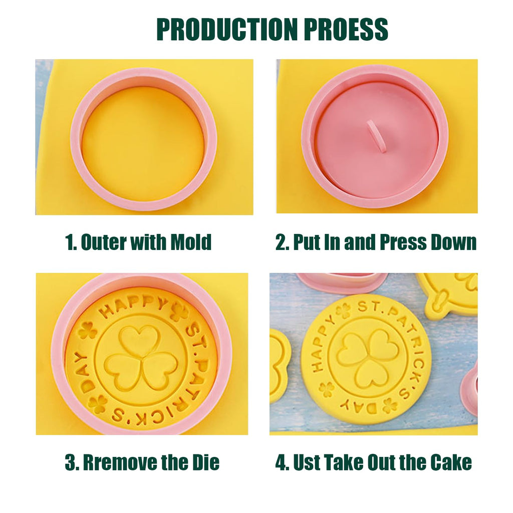 St. Patrick's Day Cookie Cutters, 8Pcs 3D Plastic Cookie Molds Cartoon Shamrock Four Leaf Clover Horseshoe Biscuit Cutters for Irish Holiday Party Baking Cutting Tool (D8)