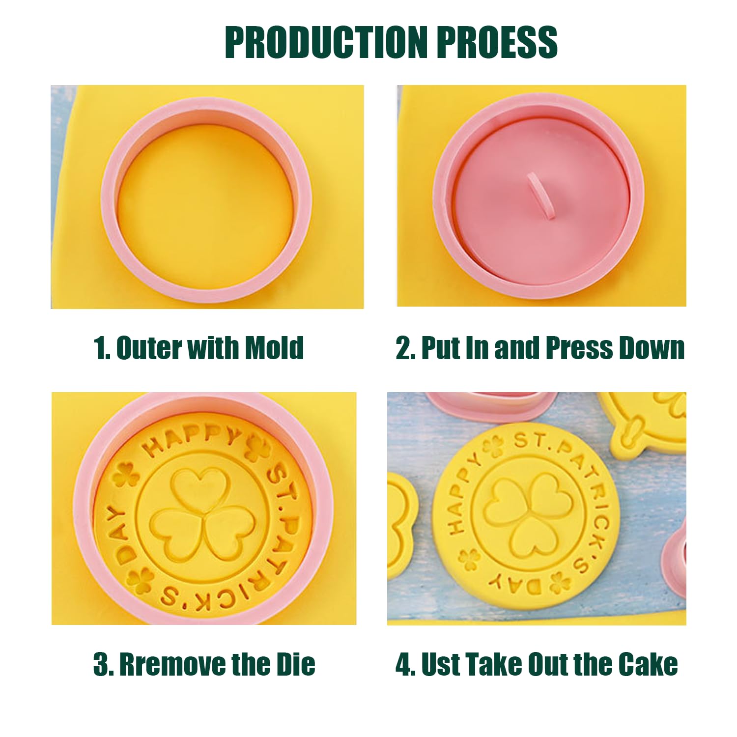 St. Patrick's Day Cookie Cutters, 8Pcs 3D Plastic Cookie Molds Cartoon Shamrock Four Leaf Clover Horseshoe Biscuit Cutters for Irish Holiday Party Baking Cutting Tool (D8)