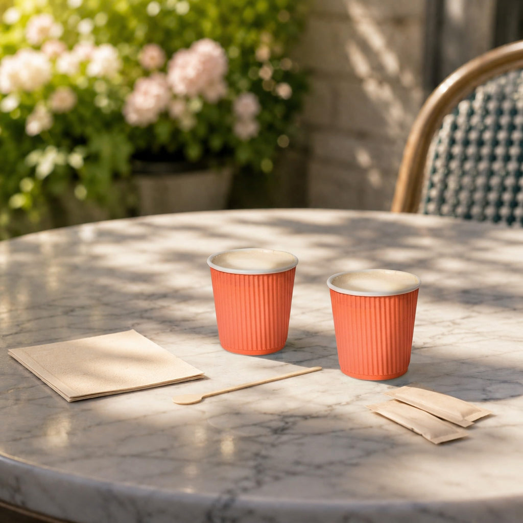 Restaurantware Ripple Wall Coffee Cups 25 Count 4 Ounce Insulated Tangerine Orange Paper Cups, Rolled Rim Spill-Resistant Disposable Paper Non-Slip for Coffee, Beverages