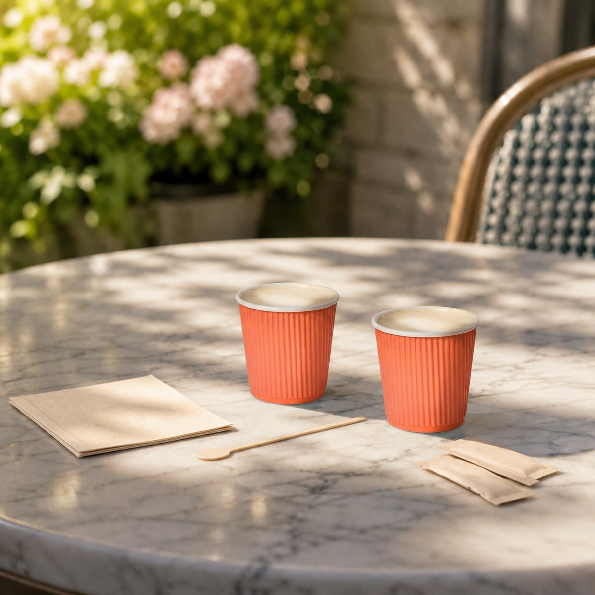 Restaurantware Ripple Wall Coffee Cups 25 Count 4 Ounce Insulated Tangerine Orange Paper Cups, Rolled Rim Spill-Resistant Disposable Paper Non-Slip for Coffee, Beverages