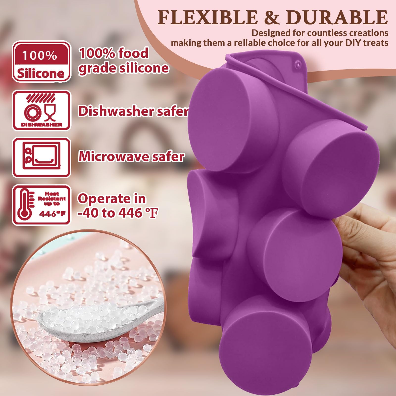 HKNMTT Silicone Round Cookie Mold, 4 PCS Candy Chocolate Moulds, 12-Cavity Cylinder Non-Stick Food Grade BPA Free Moulds for Making Handmade Soap Mini Cake Jelly Brownie Pudding Jello