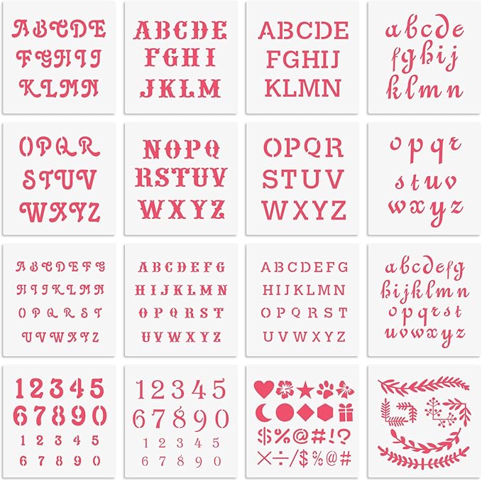6x6in Alphabet Letter & Number Cookie Stencils for Royal Icing & Sugar Cookie Decoration - 16 Pcs Assorted Sizes
